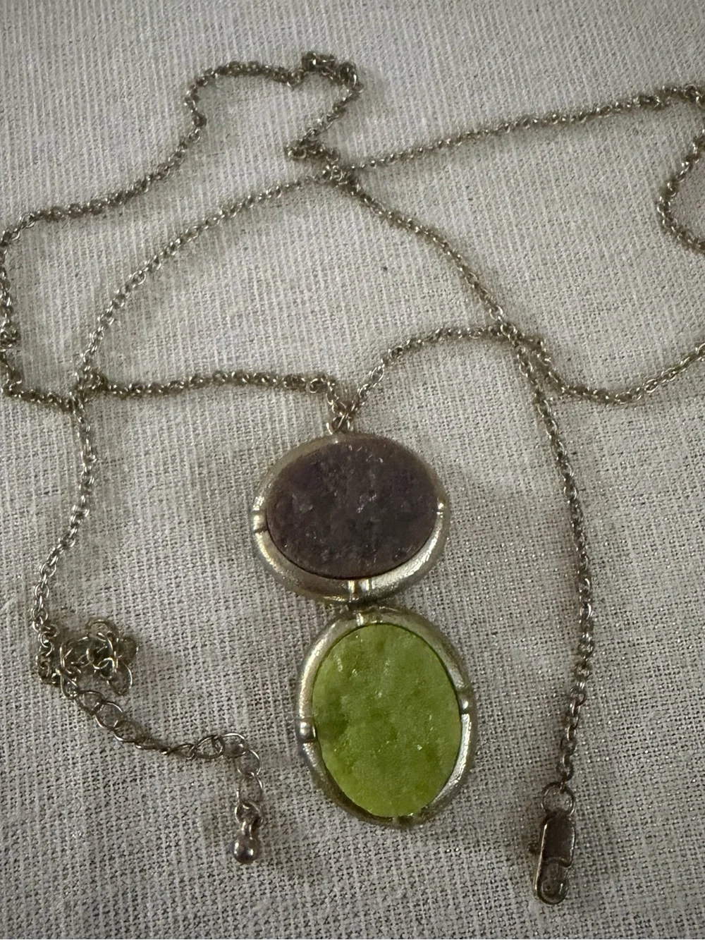 Gold-Tone Long Pendant Necklace with Green Stone